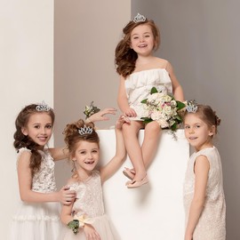 NOLITOY 4PCS Mini Crystal Rhinestone Crown Hair Comb Princess Tiara Comb, Mini Tiara Crowns for Little Girls Kids Party Headdress Silver