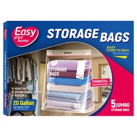EasyYourHome 20 Gallon Jumbo Zipper Lock Plastic Bags with Handle and bottom,24" x 28.5"+7",Jumbo Size Reusable Storage Bag with Double Zip for Clothing,Travel,Moving,Beach,BPA-Free,3.15-Mil Thick