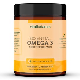 Essential OMEGA 3 Aceite Puro de Salmón con Vitamina E. VitalBotanics. Suplemento para Hombre y Mujer a base de Aceite de Pescado. Suplemento Multivitaminico. El envase puede variar (120 Unidad (Paquete de 1))