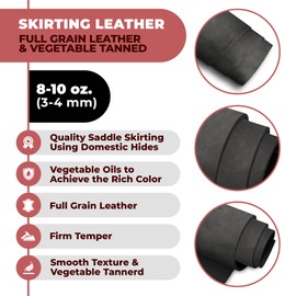ELW 8-10 oz (3-4 mm) Skirting Veg Tan Leather | Black 1-2 SQFT| Thick Cowhide Tooling Leather Sheet for Belts, Saddle, Holster, Sheaths, Bulk Real Leather Pieces, Crafts, Remnants, Scraps USA