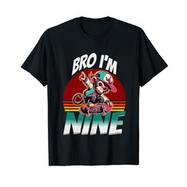 Bro I'm Nine 9th Birthday Monkey Lovers Skateboard Bday T-Shirt