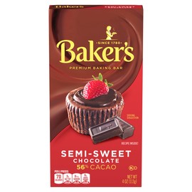 Baker's Semi-Sweet Chocolate Premium Baking Bar with 56% Cacao, 4 oz Box