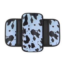 Forala Cow Print Car Center Console Cover PVC Leather Armrest Cushion with 2 Storage Bags Universal Car Armrest Seat Box Pad Car Interior Accessories Protector for Women Men (Blue Black)