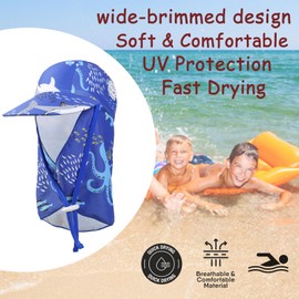 iNelihoo Kids UPF 50+ Swim Hat with Neck Protection 3-10 Years Quick Drying Summer Cartoon Flap Cap with Chin Straps Boys Girls Adjustable Full Protection Sun Visor Hats Breathable Legionnaires Hat