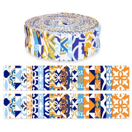 Soimoi 40Pcs Moroccan Print Precut Fabrics Strips Roll Up 1.5 inches Cotton Jelly Rolls for Quilting - Blue & Orange