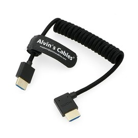 Alvin's Cables 8K 2.1 HDMI High Speed Braided Coiled Cable Straight to Right Angle for Atomos Ninja V, Portkeys BM5, for Feelworld Monitor, for Canon C300, Z CAM E2, Sony FS5| FS7| A7S3 Cameras