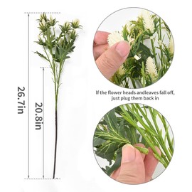 HUIANER Artificial Thistle Spray Eryngium Flowers 2pcs Artificial Real Touch Eryngium Artificial Sea Holly Flowers for Wedding Bridal Bouquet Wreath Table Centerpiece Outdoor Decor (White)