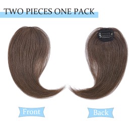 SEGO Side Bangs Clip in Bangs 100% Real Human Hair 10 inch 2PCS French Bangs Wave Fringe Swept Natural look Hair Piece 15g/Pcs-Medium Brown