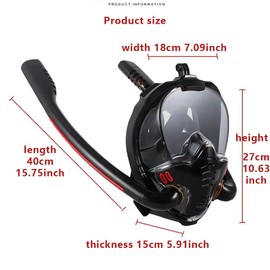 Snorkel Mask,Full face Diving mask,Double Tube Breath Separation,Anti Fog Anti Leak, 180 Degree Ultra Wide Angle,GoPro can be Installed,Suitable for Adults and Beginners (Black, S/M)