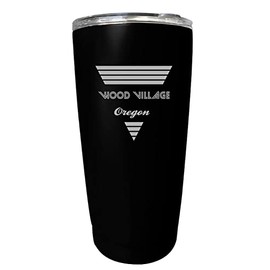 R and R Imports Wood Village Oregon Souvenir 16 oz Black Stainless Steel Tumbler Retro Design