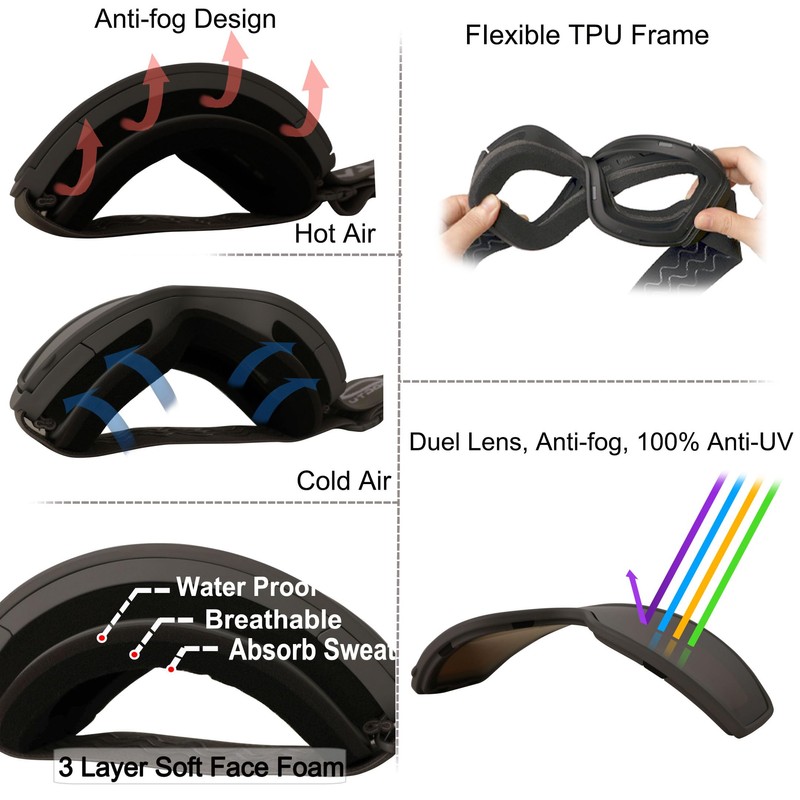 Ski Goggles (5. Grey Frame, Full Lens Mirrored Silver)