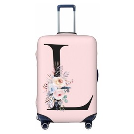 Spandex Travel Luggage Cover Cute Pink Suitcase Protector Bag,Black Letter L With Boho Floral Flowers Leaves Anti-Scratch,Dust-Proof Washable Suitcase Sleeve For Kid Adult,Xl (For 29-32 Inch Luggage)