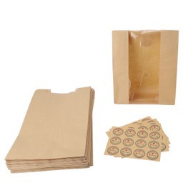 50PCS Bread Bag Kraft Paper Transparent Window Baked Food Packaging Storage Bag with 60PCS Thank You Stickers Yellow