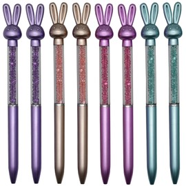 Maydahui 12 PCS Cute Rabbit Ballpoint Pen Retractable Colorful Crystal Quicksand Pen Novelty Animal Gem Pen Black Ink for Girls Students School