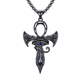 IMZM Eye of Horus Cross Necklaces for Men Women Egyptian Pyramid Cross Ankh Pendants Necklace Egyptian Birthday Anniversary Jewelry Gifts for Son Dad Husband Boyfriend Friends Him