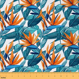 Tropical Floral Upholstery Fabric by The Yard, Beautiful Palm Leaves Branches Reupholstery Fabric for Chairs, Summer Plants Decorative Fabric for Outdoor and Home DIY Projects, 10 Yards, Orange Teal