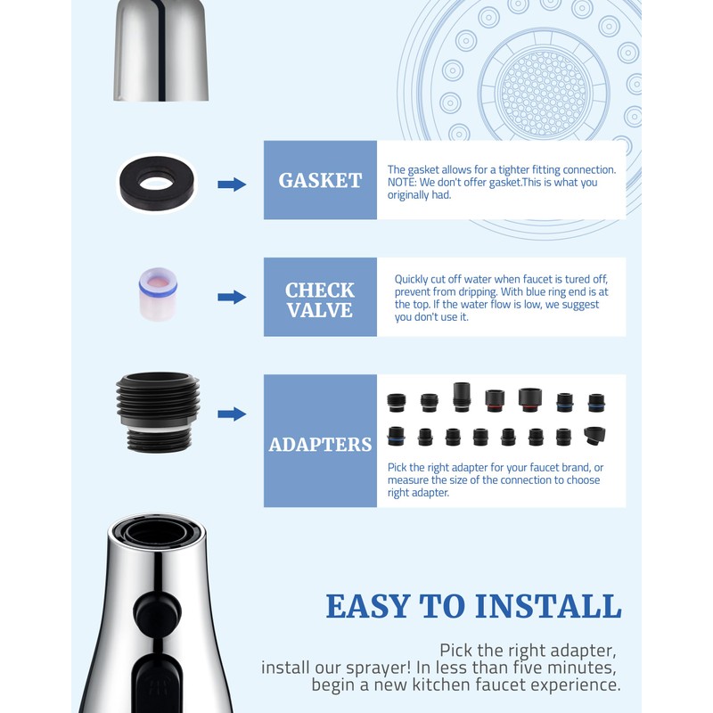 Kitchen Faucet Head Replacement with 15 Adapters - 3 Functions