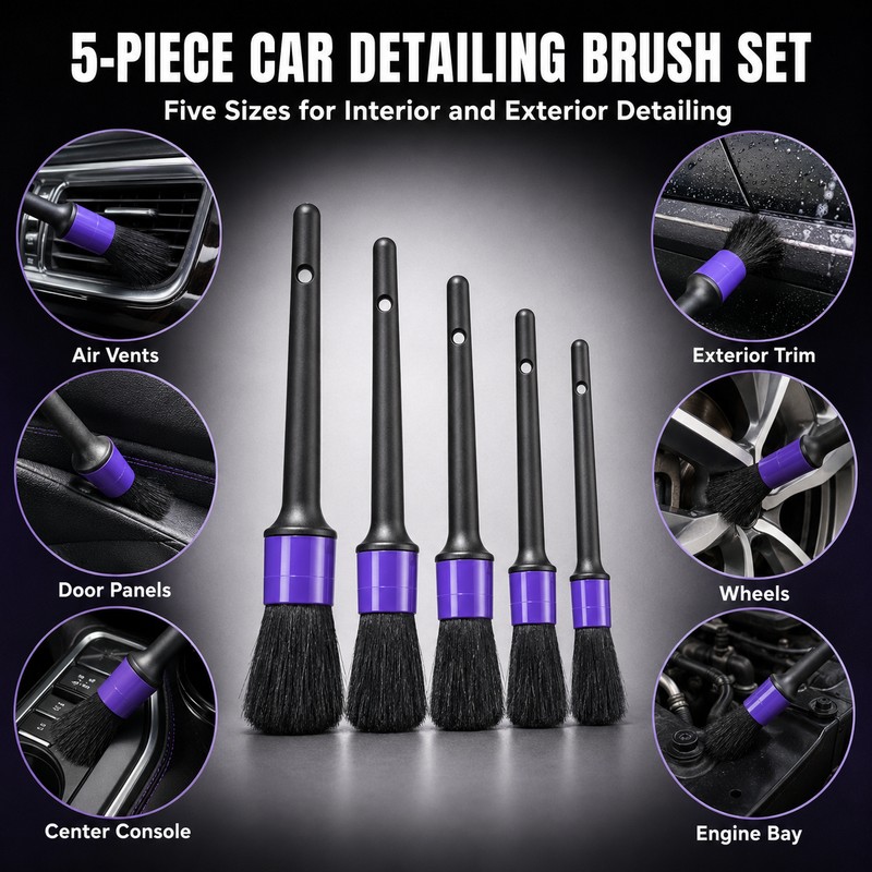 Car Detailing Brush Set, 5-Pack Purple Detail Brushes for Interior