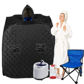 VARIPOWDER Portable Steam Sauna for Home Spa, Sauna Tent with Steamer Generator 2.6L 1000W Foldable Saunas Box, 90 Minute Timer, Chair, Remote Control Included(Black)