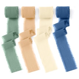 Ubitree - Juego de cintas de gasa de colores mixtos, 5.5 yardas x 4 rollos de tela con flecos ecológicos para invitaciones de boda, ramos de novia, decoraciones, envolver regalos y hacer lazos