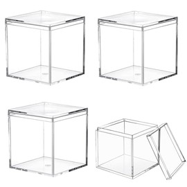 KissYou Small Clear Acrylic Box, 4 Pack Plastic Square Cube Containers with Lid Storage Box 2.36 X 2.36 X 2.36 inches/60X60X60mm for Baby Shower Weddings, Party Favors, Treats, Candies & Accessories