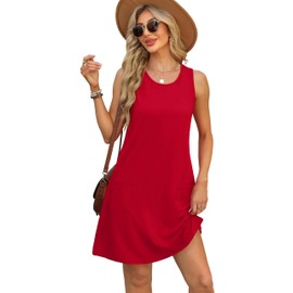 OFEEFAN Summer Sundresses for Women Casual Beach Cover Ups Red Dresses for Women Party M