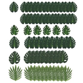 aieieii 65 PCS Artificial Leaves for Decoration, Fake Leaves Jungle Theme Party Decorations, Artificial Foliage Suitable for Banquet Tables, Birthday Hawaiian Themed Tropical Parties Decorations