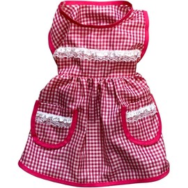 Genérico Mandil para Perro Estilo Doñita, Disfraz Dogñita Cuadros Rosa y Blanco, con Encaje y Bolsillos