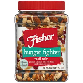 Fisher Snack Hunger Fighter Bulk Trail Mix, 38 oz (Pack of 1), Peanuts, Almonds, Dried Sweetened Cranberries and Soy Nuts, Snacks for Adults and Kids, Dried Fruit, Healthy Snacks for Adults
