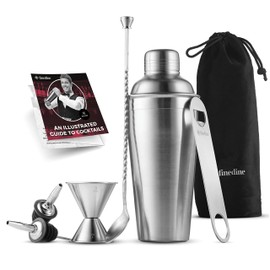 FineDine Cocktail Shaker Set - 7-Piece Cocktail Making Set w/ 26 oz Stainless Steel Shaker & Strainer - Bartender Kit - Cocktail Gift Set