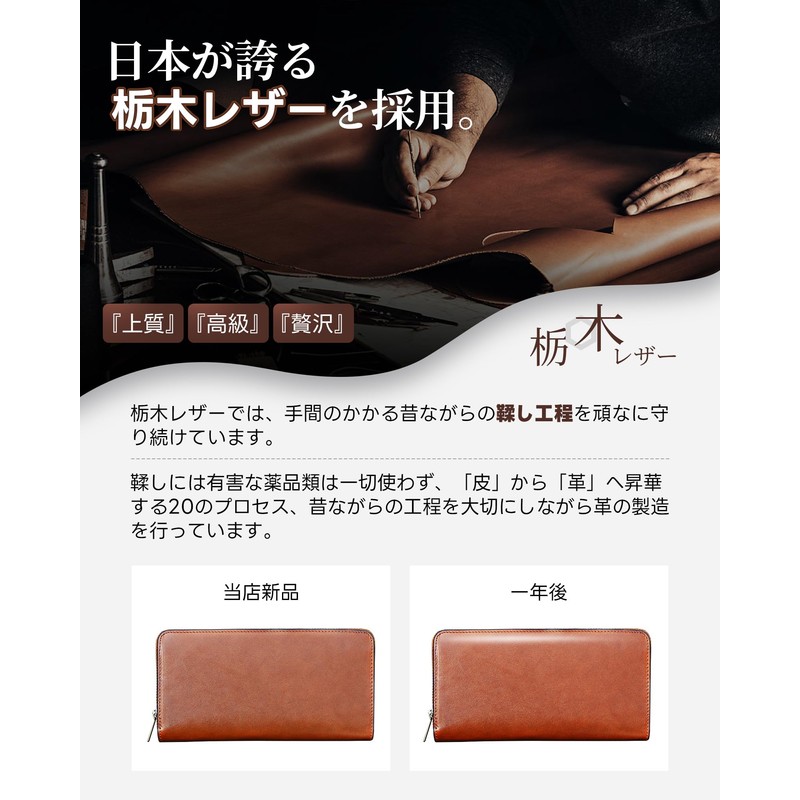 ACLUO Men's Wallet, Tochigi Leather, Long Wallet, Made by Top