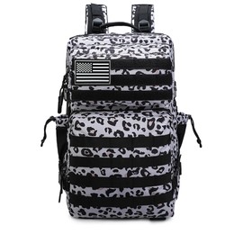 SEYATULLH Military Tactical Backpack 45L Bug Out Bag Assault Pack Molle Daypack Hiking Gym Rucksack with Bottle Holder(Gray leopard print)