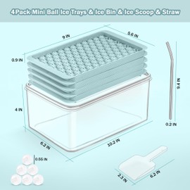 CKE Mini Ice Cube Trays, 104x4PCS Small Ice Cube Tray with Bin, Ice Scoop & Straw, Easy-Release Crushed Round Ice Cube Trays for Freezer, Chilled Drinks, Coffee, Juice (4 Pack)