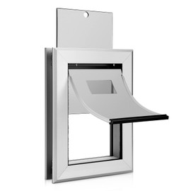 Ownpets Aluminum Dog Door, Pet Door with Magnetic Flap and Lockable Sliding Panel, Heavy Duty Doggy Door for Small Dogs and Cats(Silver)