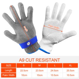 Brevanza Cut protection gloves, chain glove, cut-resistant gloves, kitchen level 9, carving gloves, stainless steel, oyster gloves, kitchen gloves, cut-resistant with inner gloves (size XL)