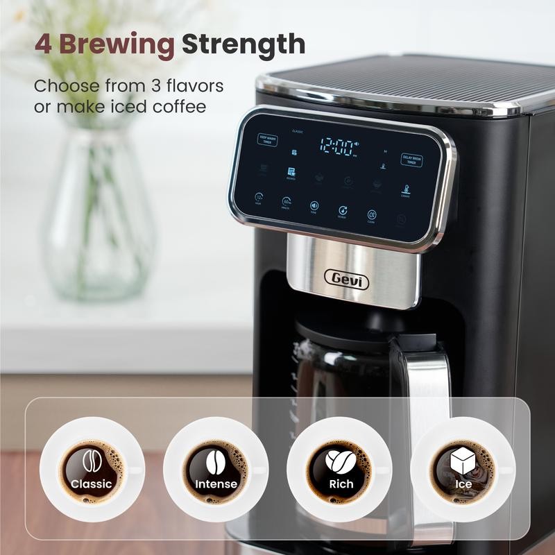 Gevi 12 Cup Programmable Coffee Maker – Touch Screen Drip