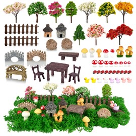 56 Pcs Fairy Garden Accessories, Mini Resin Animals Figures, Miniature Table and Chairs, Moss Bonsai Micro Landscape Ornaments Kit, Miniature Garden Kit, Terrarium Ornaments DIY Craft