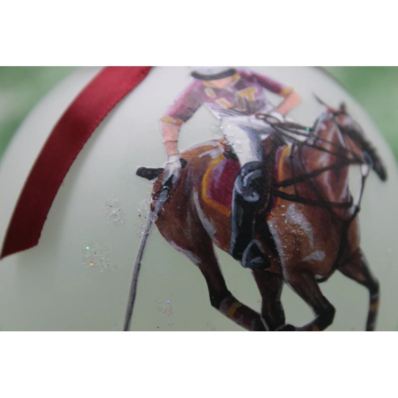 H068 Hand-made Christmas Ornament horse polo pony maroon orange VT