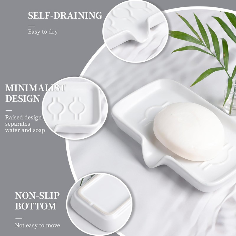 ANTIS'S HOME Ceramic Soap Dish with Drainage, Self-Draining Soap Holder