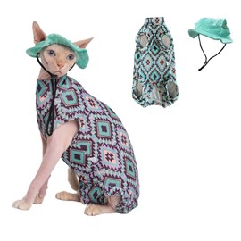 GigglyHouse Sphynx Cat Clothes Cooling Shirt & Hat Summer Set, Breathable UPF Sun Protection for Devon Rex Sphynx Cats (XL (8-10lbs))