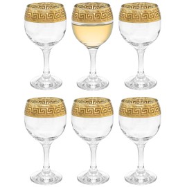 Red Co. Set of 6 Clear Decorated 10 Fl Oz Drinking Glasses with Golden Greek Key Trim – Wine