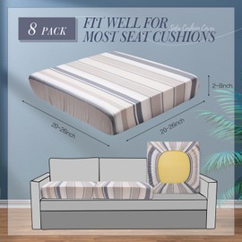 Newwiee 8 Pcs Patio Stretch Sofa Cushion Cover Outdoor Cushion Covers Replacement Patio Furniture Couch Slipcovers Chair Seat Soft Flexibility Protector(Gray Beige)