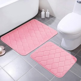 BSAOUTZ 2Pc Bathroom Rug Sets, Non Slip Memory Foam Bath Mat Rug, Extra Absorbent Soft Bath Mat Sets, Washable Area Rugs for Bathroom, Toilet Pink