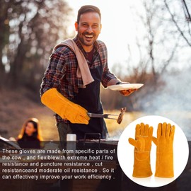 drado Long Leather BBQ Gloves/Stove Gloves/Welding Gloves High Heat & Fire Resistant Proof Leather Safety Work Gloves Used for Welding/Fireplace/Oven/Baking