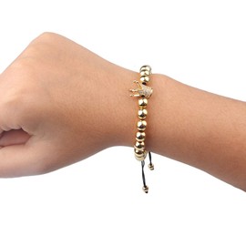 GVUSMIL Luxury CZ Imperial Crown Braided Copper Bracelets with 8mm Micro Pave Cubic Zirconia Beads Pulseira Bangle Charm Jewelry for Men (Gold)