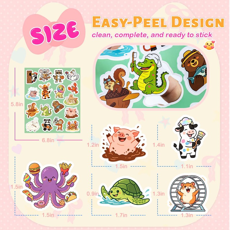 202Pcs Cute Cartoon Animal Stickers Water Bottle Stickers Pet Bulk