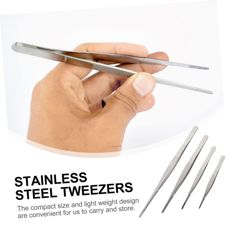 Gatuida 4pcs Stainless Steel Pin Bone Tweezers Long Manicure Tweezers