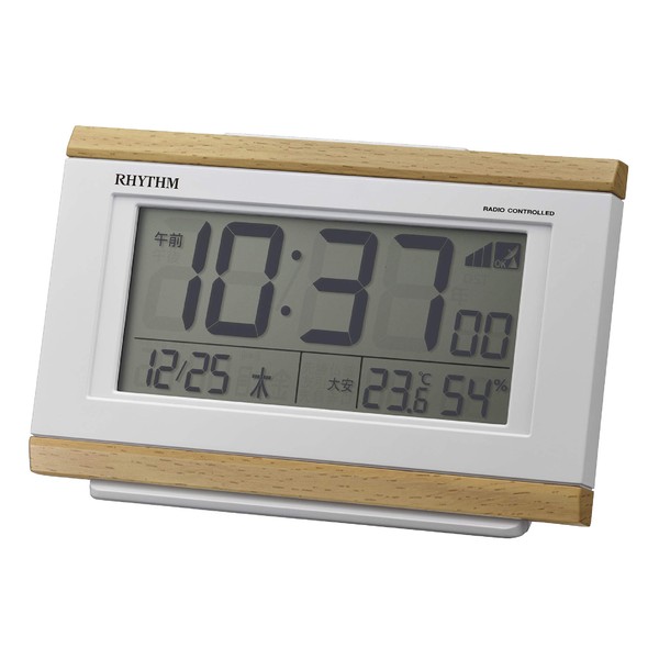 RHYTHM 8RZ161SR07 Alarm Clock, Radio Clock, Electronic Sound Alarm, Temperature, Humidity, Calendar, Rokuyo, Light Brown, 3.5 x 5.3 x 1.7 inches (8.9 x 13.5 x 4.4 cm)