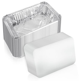 JMIATRY 50 Pcs Aluminum Foil Trays with Lids, 21 x 15 x 4.5cm Disposable Foil Food Containers with Lids, 840ml Takeaway Tin Foil Trays for Food Storage, Roasting, Baking, Broiling and Freezing