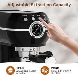 KITCHMIX Espresso Machine with Milk Frother, 20 Bar Espresso Maker for Latte and Cappuccino, Expressions Coffee Machine with Removable Water Tank (Glossy dark)